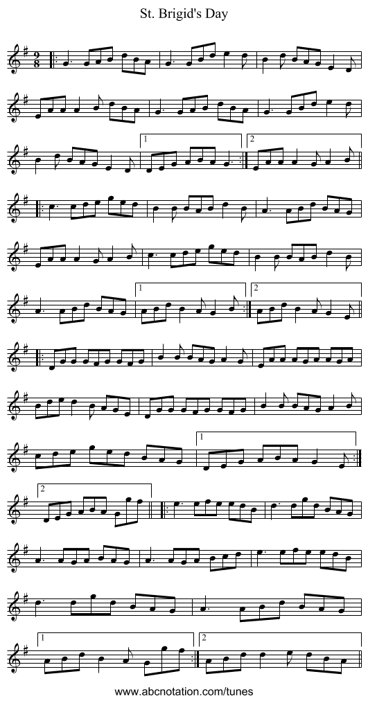 St. Brigid's Day - staff notation