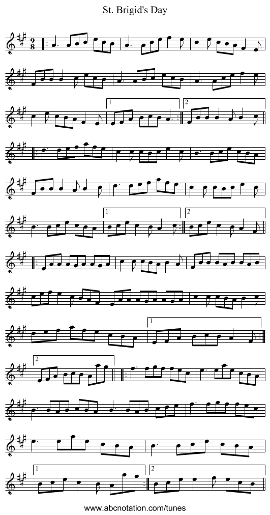 St. Brigid's Day - staff notation