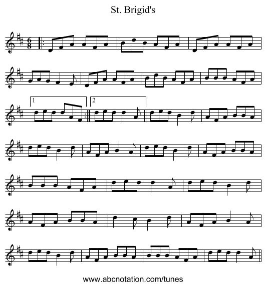St. Brigid's - staff notation