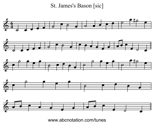 St. James's Bason [sic] - staff notation