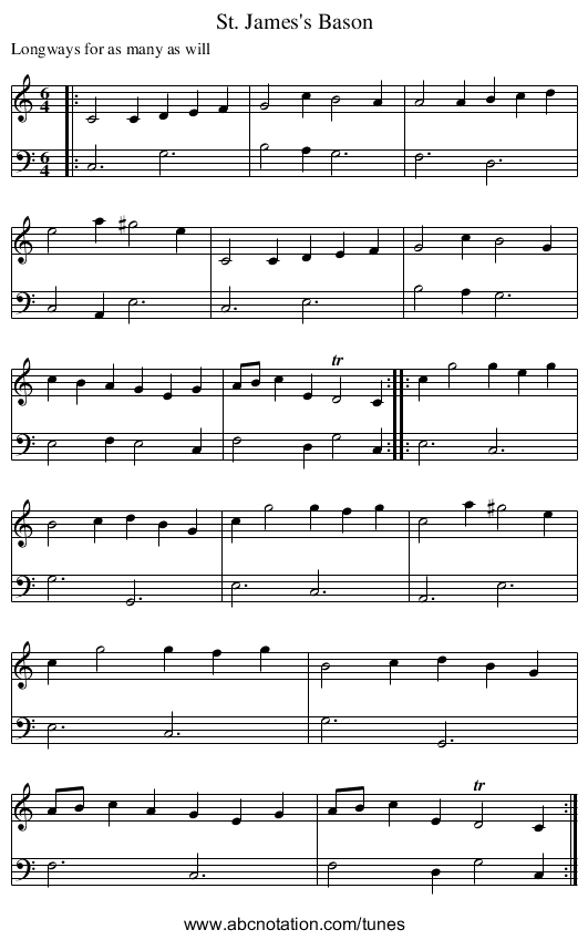 St. James's Bason - staff notation