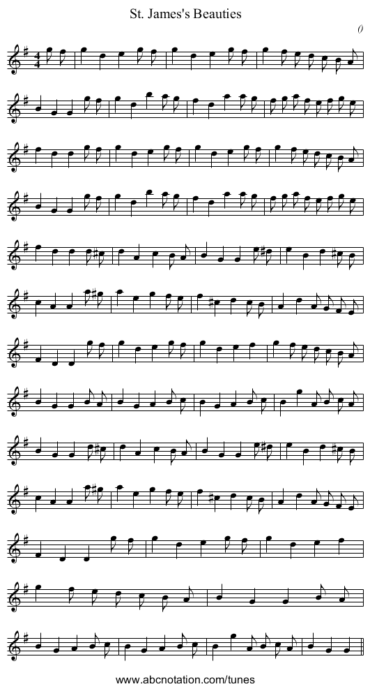 St. James's Beauties - staff notation