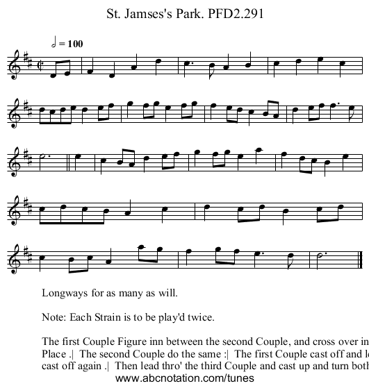 St. Jamses's Park. PFD2.291 - staff notation