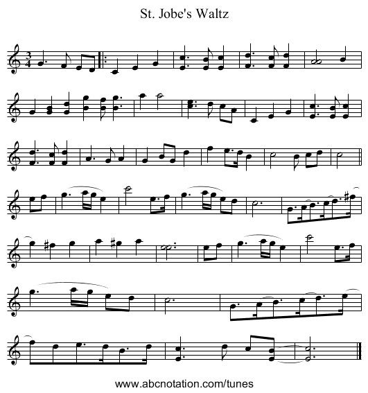 St. Jobe's Waltz - staff notation