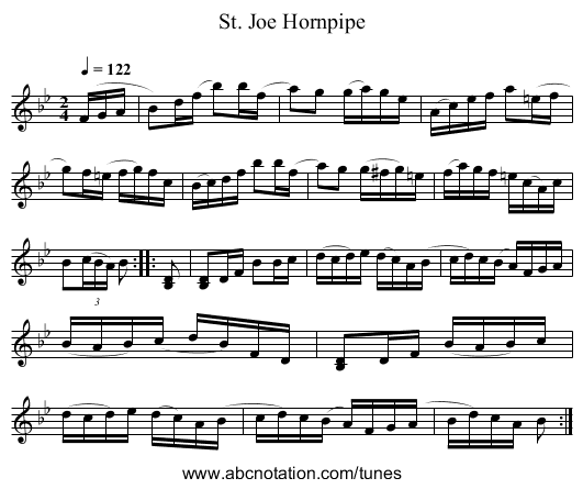 St. Joe Hornpipe - staff notation