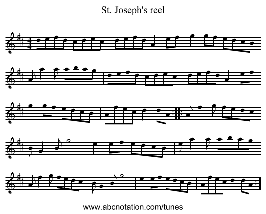 St. Joseph's reel - staff notation