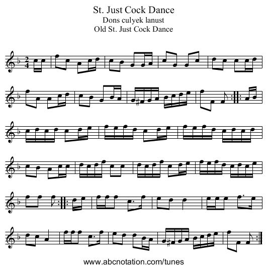 St. Just Cock Dance - staff notation