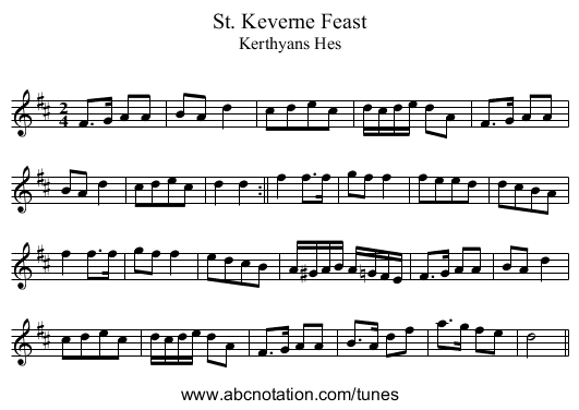 St. Keverne Feast - staff notation