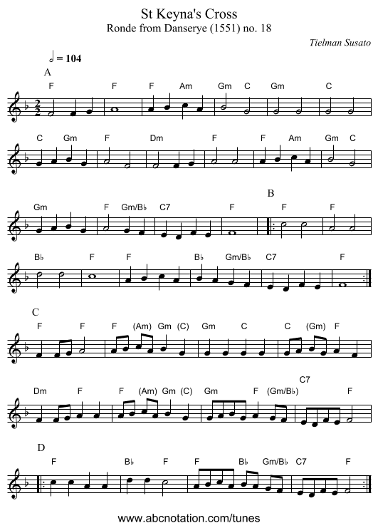 St Keyna's Cross - staff notation