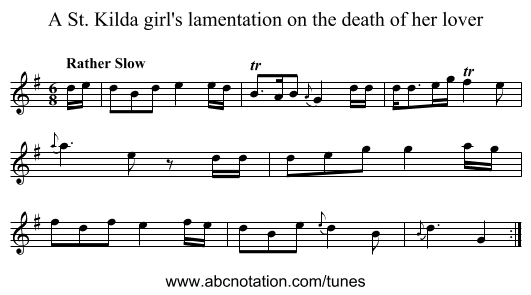 St. Kilda girl's lamentation on the death of her lover, A - staff notation