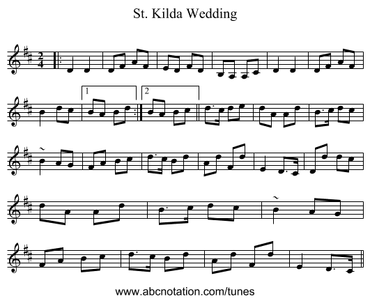St. Kilda Wedding - staff notation