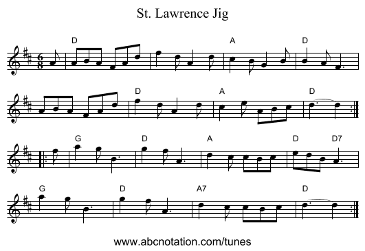 St. Lawrence Jig - staff notation
