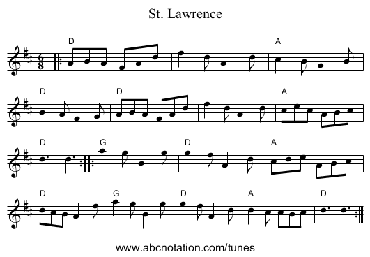 St. Lawrence - staff notation