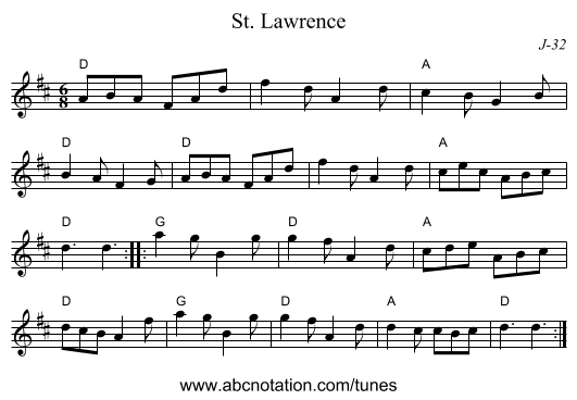St. Lawrence - staff notation