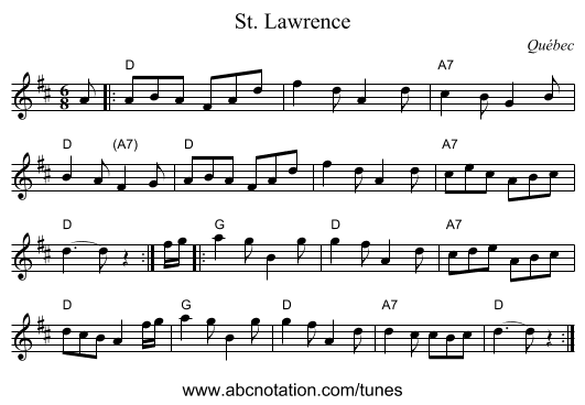 St. Lawrence - staff notation