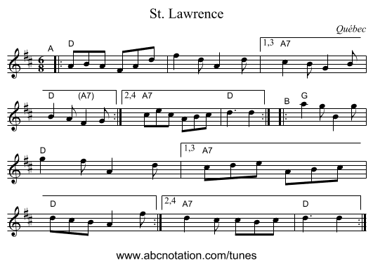 St. Lawrence - staff notation