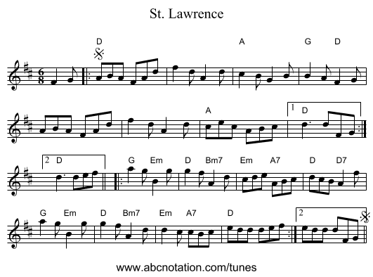 St. Lawrence - staff notation