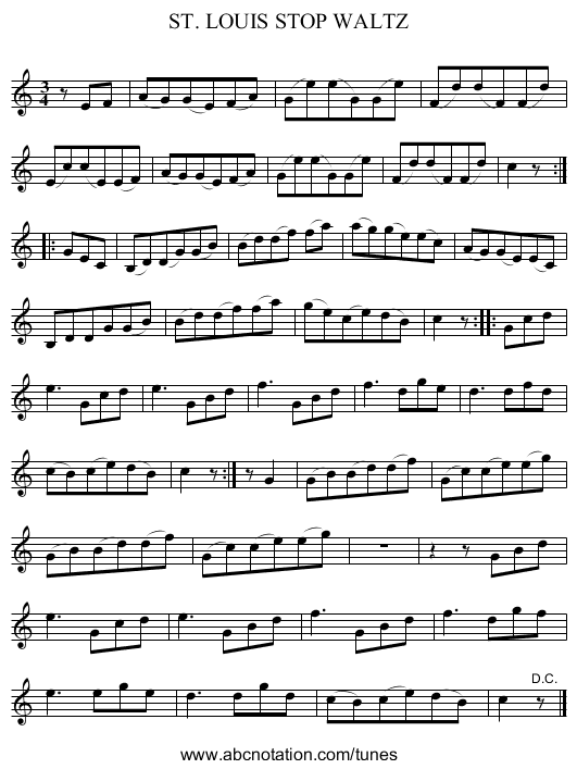 ST. LOUIS STOP WALTZ - staff notation