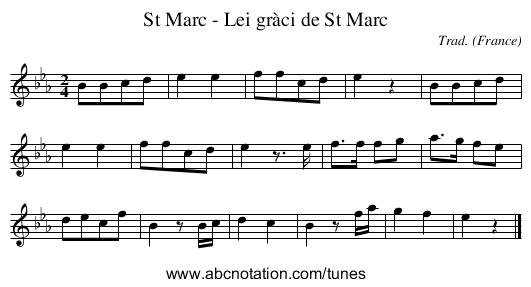 St Marc - Lei gràci de St Marc - staff notation