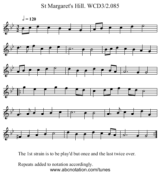 St Margaret's Hill. WCD3/2.085 - staff notation