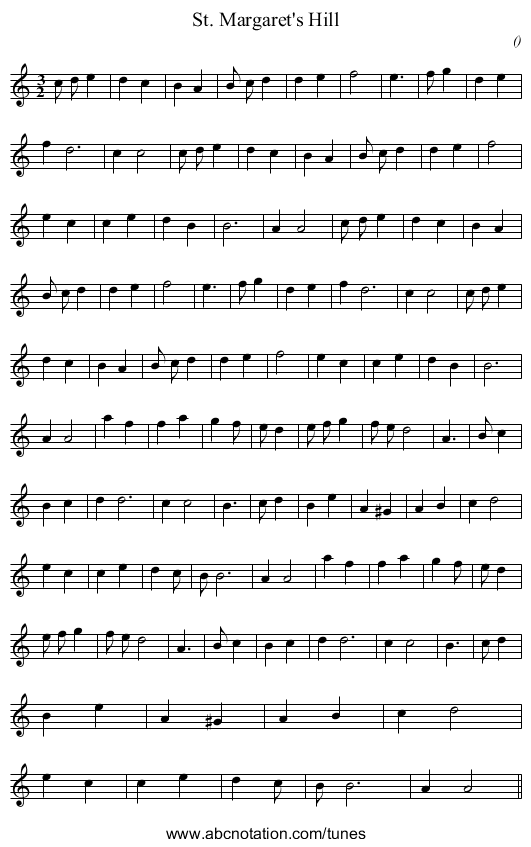 St. Margaret's Hill - staff notation