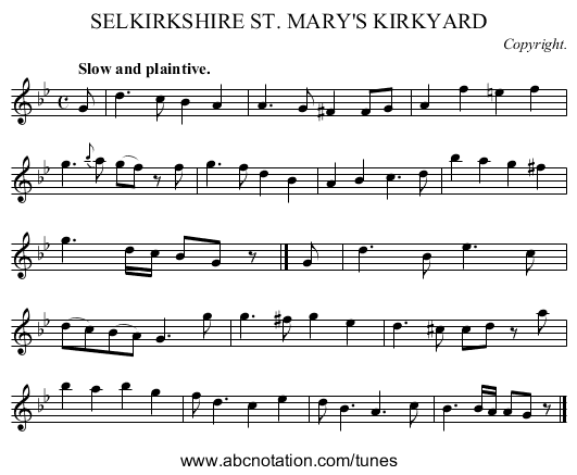 ST. MARY'S KIRKYARD, SELKIRKSHIRE - staff notation