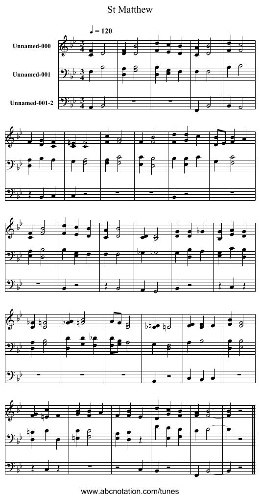 St Matthew - staff notation