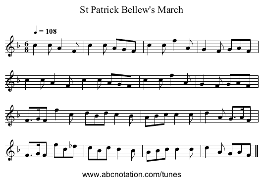 St Patrick Bellew's March - staff notation