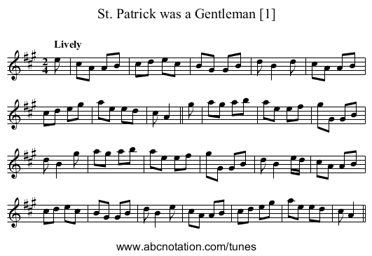 St. Patrick was a Gentleman [1] - staff notation