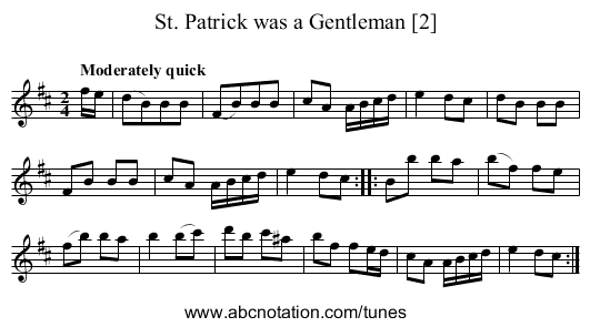 St. Patrick was a Gentleman [2] - staff notation