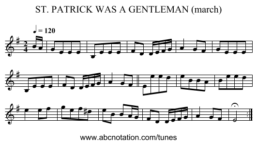 ST. PATRICK WAS A GENTLEMAN (march) - staff notation