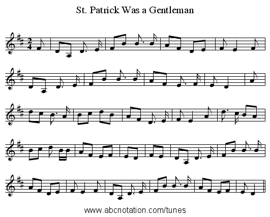 St. Patrick Was a Gentleman - staff notation