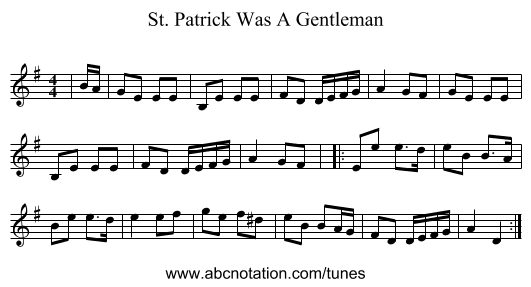 St. Patrick Was A Gentleman - staff notation