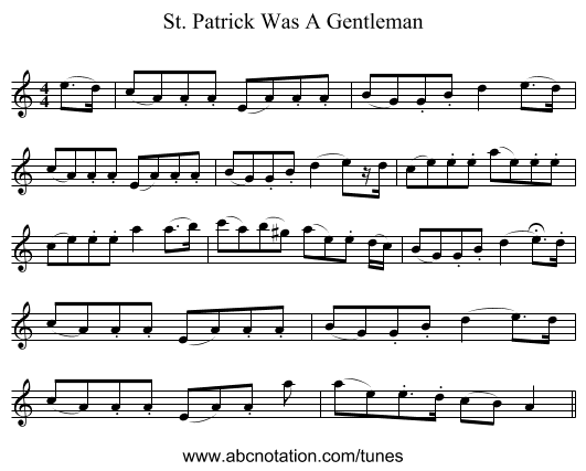 St. Patrick Was A Gentleman - staff notation
