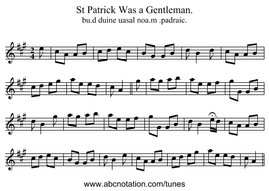 St Patrick Was a Gentleman. - staff notation