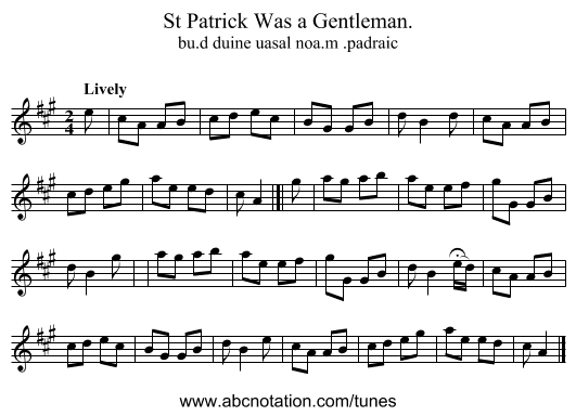 St Patrick Was a Gentleman. - staff notation