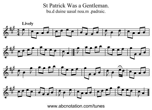 St Patrick Was a Gentleman. - staff notation
