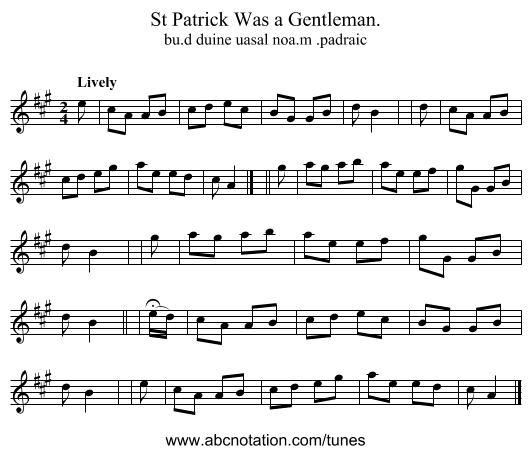 St Patrick Was a Gentleman. - staff notation