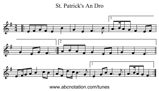 St. Patrick's An Dro - staff notation