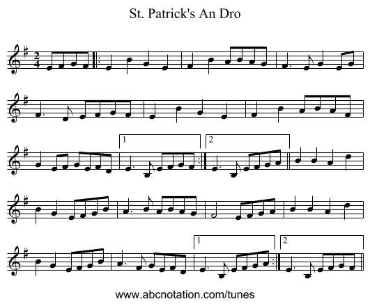 St. Patrick's An Dro - staff notation