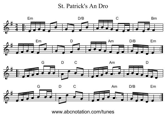 St. Patrick's An Dro - staff notation