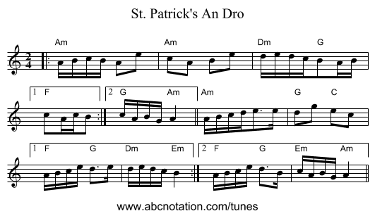 St. Patrick's An Dro - staff notation