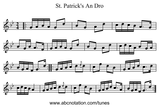 St. Patrick's An Dro - staff notation