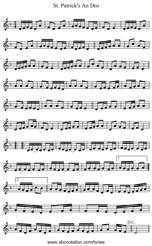 St. Patrick's An Dro - staff notation