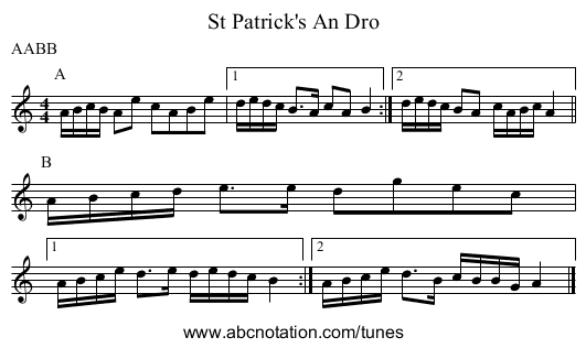 St Patrick's An Dro - staff notation