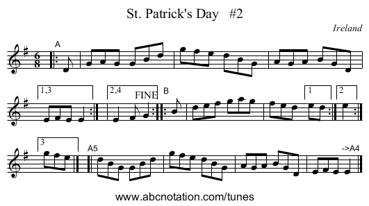 St. Patrick's Day   #2 - staff notation