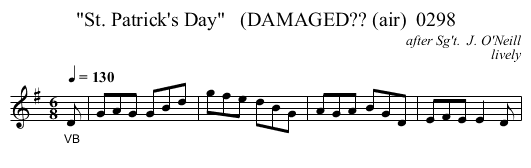St. Patrick's Day   (DAMAGED?? (air)  0298 - staff notation