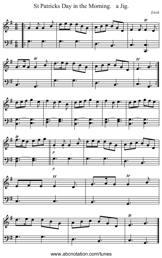 St Patricks Day in the Morning.   a Jig. - staff notation