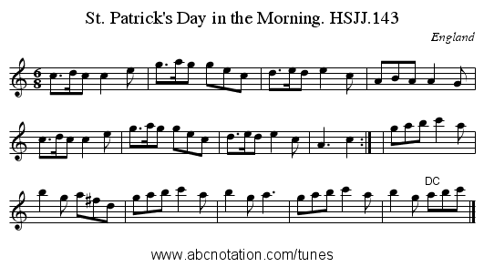 St. Patrick's Day in the Morning. HSJJ.143 - staff notation