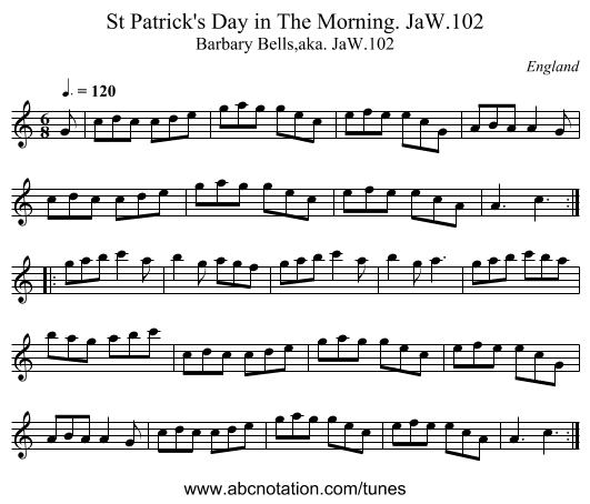 St Patrick's Day in The Morning. JaW.102 - staff notation
